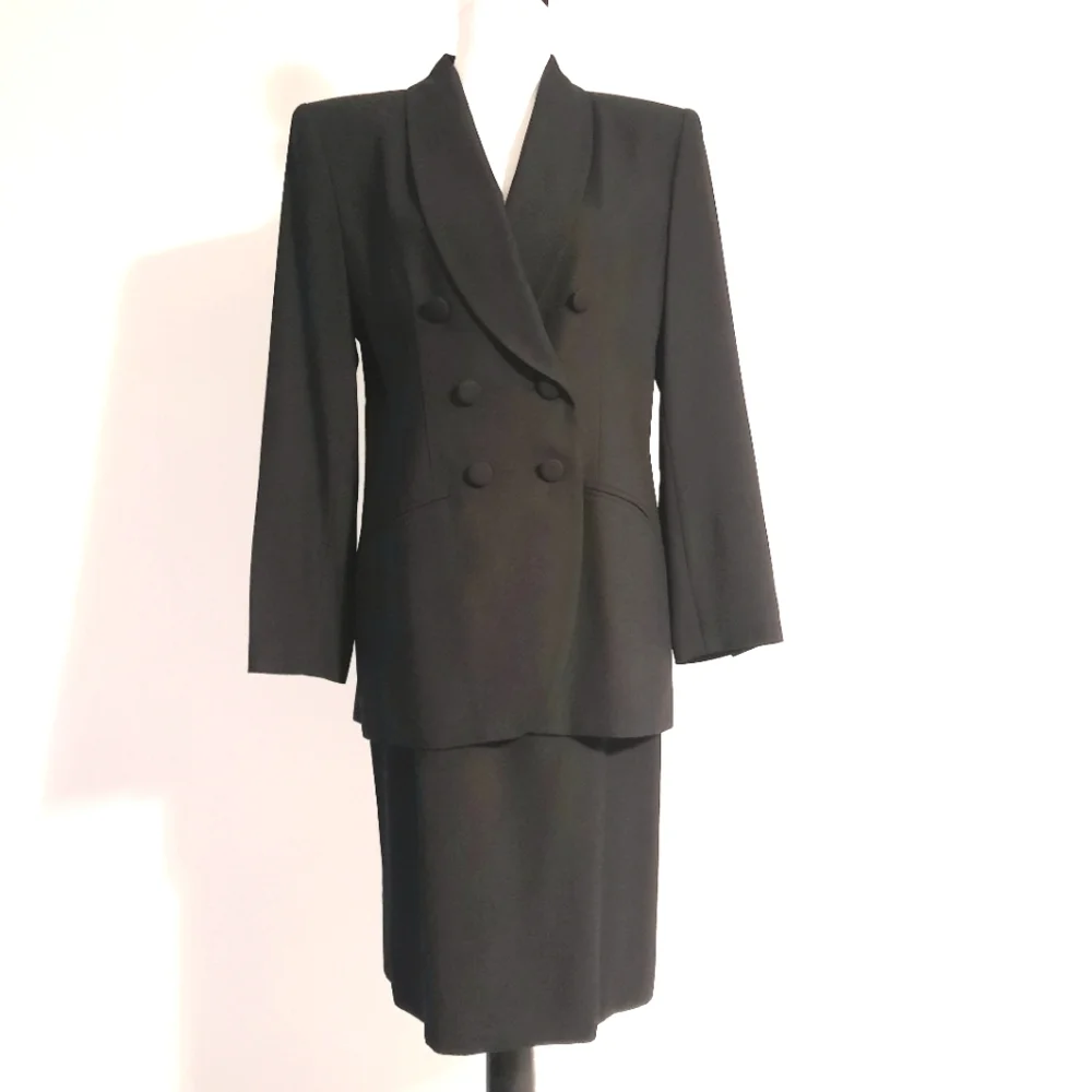 Black Doublebreasted Skirt Suit Size 8 - Picture 1 of 14
